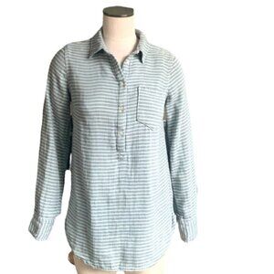 Merona Stretch Cotton Popover‎ Tunic Top Gray Striped Sz S #185K